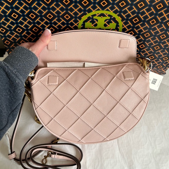 Tory Burch Fleming Soft Grain Mini Crescent Bag Crossbody Bag Shoulder Bag Blush - Picture 8 of 14